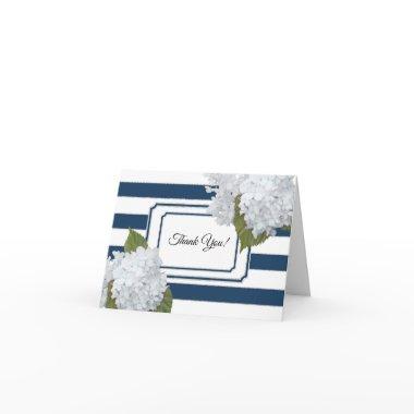 White Hydrangea Bridal Thank You Note Floral Navy Note Invitations