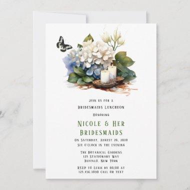 White Hydrangea Butterfly Bridesmaids Luncheon Invitations