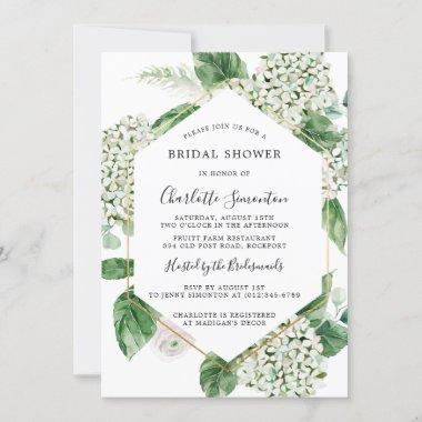 White Hydrangea Floral Botanical Bridal Shower Invitations