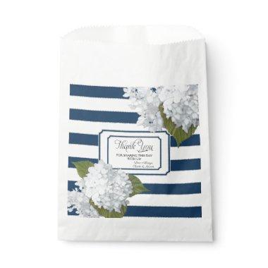White Hydrangea Floral Garden Navy Blue Thank You Favor Bag