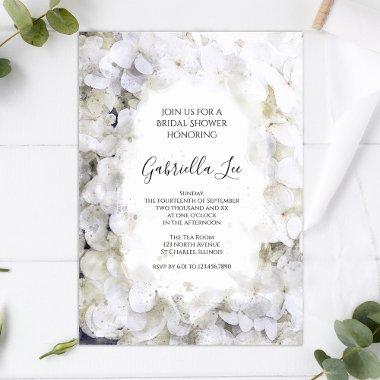 White Hydrangea Flowers Watercolor Bridal Shower Invitations