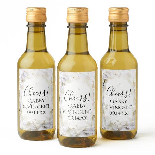 White Hydrangea Flowers Watercolor Wedding Wine Label