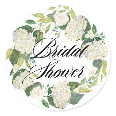 White Hydrangea Flowers Wreath  Classic Round Sticker
