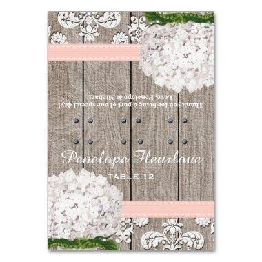 White Hydrangea Pink Ribbon DIY Tent Place Invitations