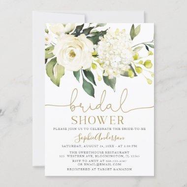 White Hydrangea Roses bridal shower Invitations