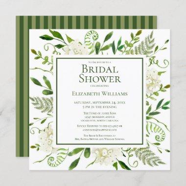 White Hydrangeas Floral Watercolor Bridal Shower Invitations