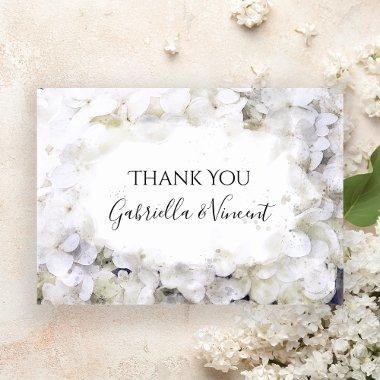 White Hydrangeas Watercolor Wedding Thank You Note