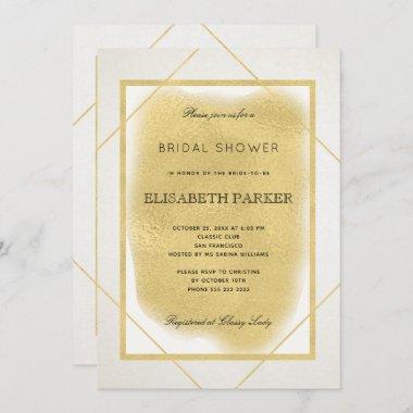 White ivory faux gold framed formal bridal shower Invitations
