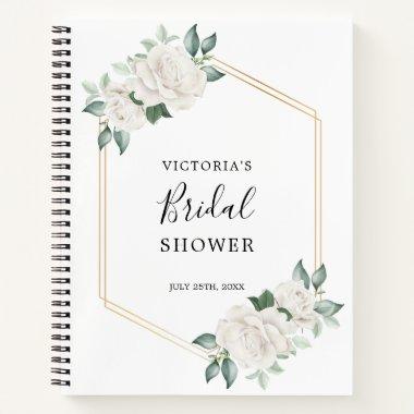 White Ivory Floral Frame Bridal Shower Gift List Notebook