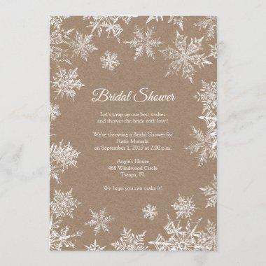 White & Kraft Snowflakes Winter Bridal Shower Invitations