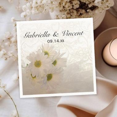 White Lace and Daisies Wedding Napkins