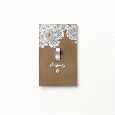 White Lace & Brown Rustic Chic Elegant Country Light Switch Cover