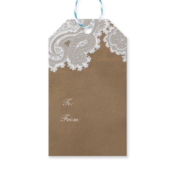 White Lace & Brown Rustic Chic Elegant Party Gift Tags
