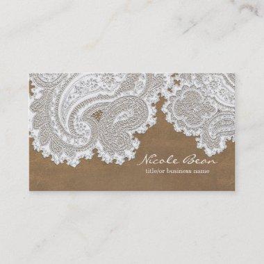 White Lace & Brown Rustic Chic Elegant Wedding Business Invitations