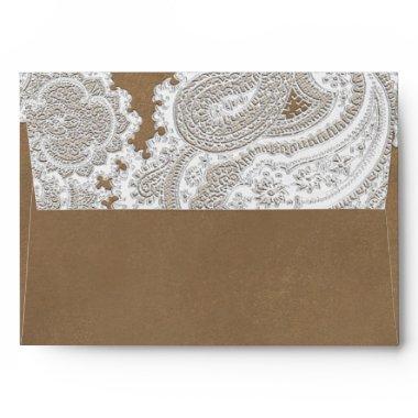White Lace & Brown Rustic Chic Elegant Wedding Envelope