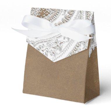 White Lace & Brown Rustic Chic Elegant Wedding Favor Boxes
