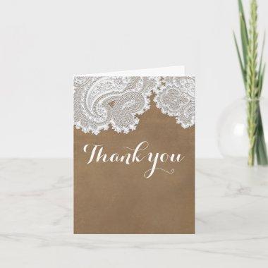 White Lace & Brown Rustic Chic Elegant Wedding Thank You Invitations