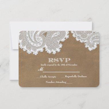 White Lace & Brown Rustic Elegant Wedding RSVP