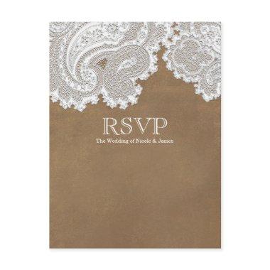 White Lace & Brown Rustic Elegant Wedding RSVP Invitation Post