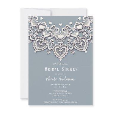 White Lace Hearts Romantic Charm Bridal Shower Invitations