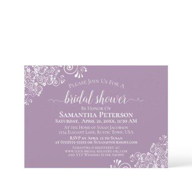 White Lace on Dusty Purple Elegant Bridal Shower Invitations