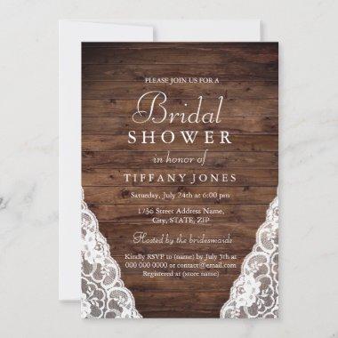 White Lace Rustic Wood Vintage Bridal Shower Invitations