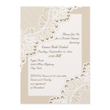 White lace with pearls wedding bridal shower Invitations