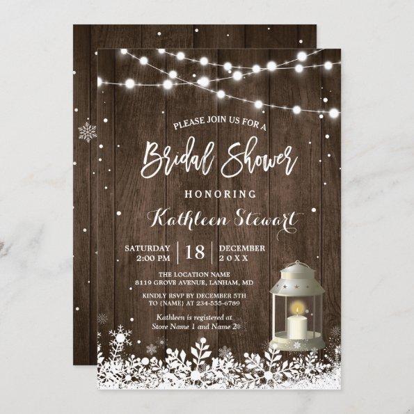 White Lantern String Lights Winter Bridal Shower Invitations