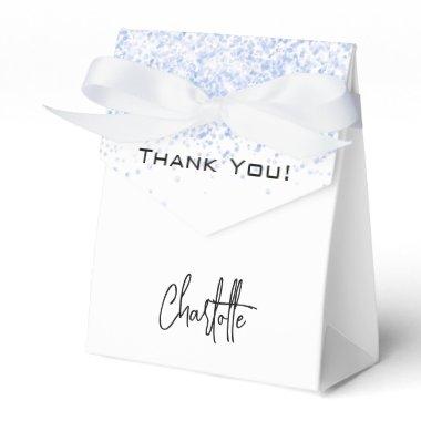 White light blue glitter sparkles name thank you favor boxes
