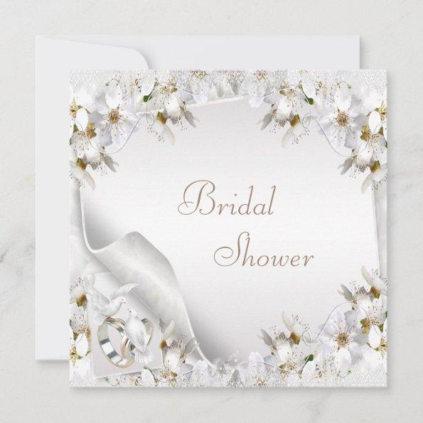 White Lilies, Doves & Wedding Bands Bridal Shower Invitations