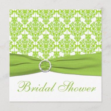 White, Lime Damask Bridal Shower Invitations