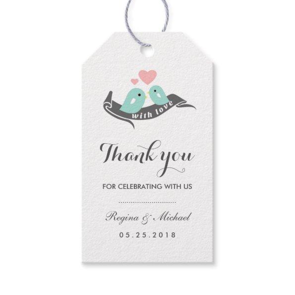 White Lovebirds with Small Heart Wedding Gift Tag
