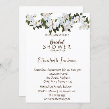 White Magnolia Bloosom Bridal Shower Invitations