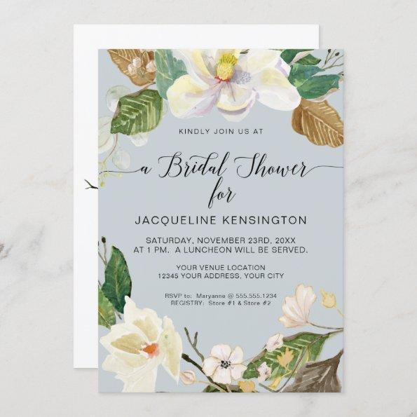 White Magnolia Elegant Floral Watercolor n Foliage Invitations