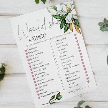 White Magnolia Floral Bridal Game Would She Rather