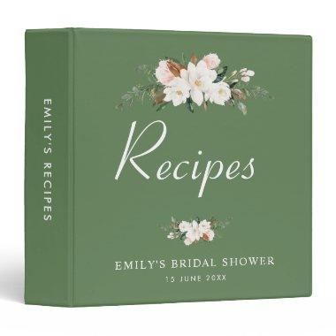 white magnolia Floral bridal shower recipe book 3 Ring Binder