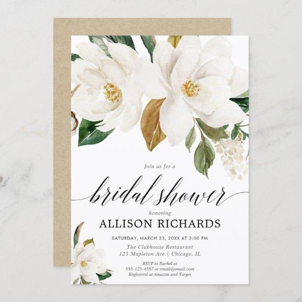 White magnolia floral rustic bridal shower Invitations