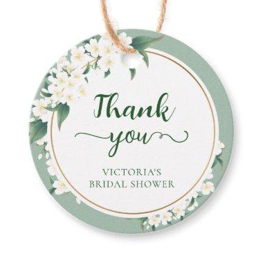 White Magnolia Flowers Sage Green Cloud Background Favor Tags