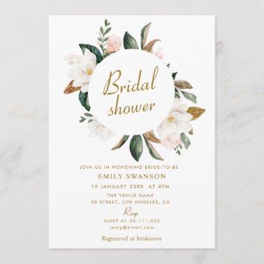 white magnolias wreath bridal shower Invitations
