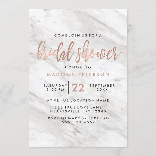 White Marble & Rose Gold Bridal Shower Invitations