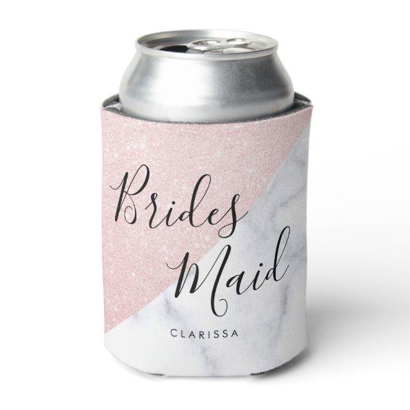 White marble & rose gold glitter bridesmaid can cooler