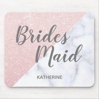 White marble & rose gold glitter bridesmaid mouse pad