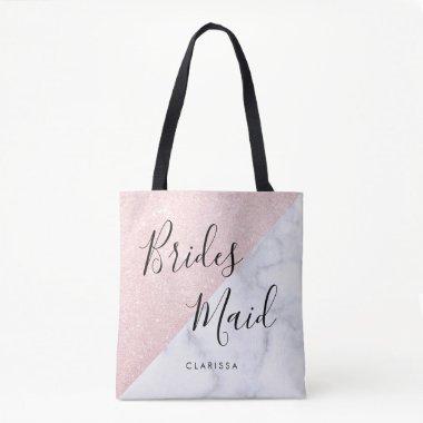 White marble & rose gold glitter bridesmaid tote bag