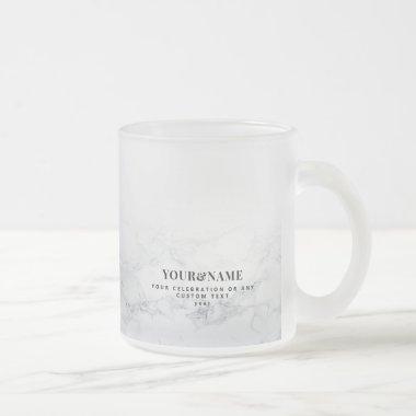 White Marble Wedding Bridal Baby Shower Name Favor Frosted Glass Coffee Mug