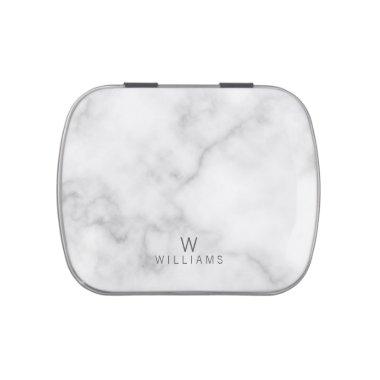White Marble with Personalized Monogram and Name Jelly Belly Candy Tin