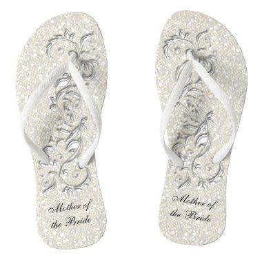 White Metallic Floral & Confetti Glitter | Wedding Flip Flops