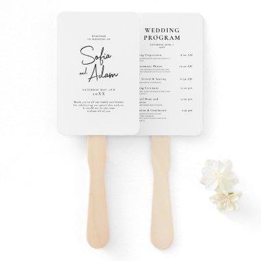 White Minimalist Elegant Wedding Program Hand Fan