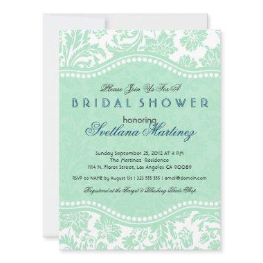 White & Mint-Green Floral Dam  Invite