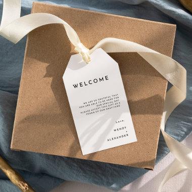 White Modern Bold Destination Wedding Welcome Gift Tags