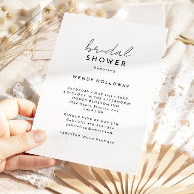 White Modern Script Bridal Shower Invitations